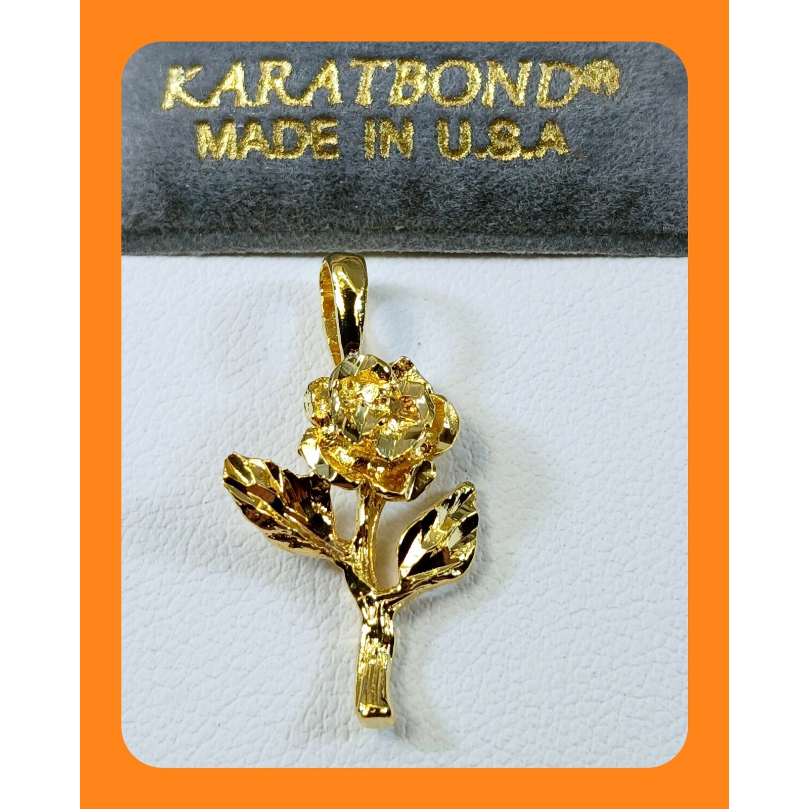 Karatbond Vintage Y2k Gold Rose Pendant Floral Diamond Cut Made In Usa Nos New